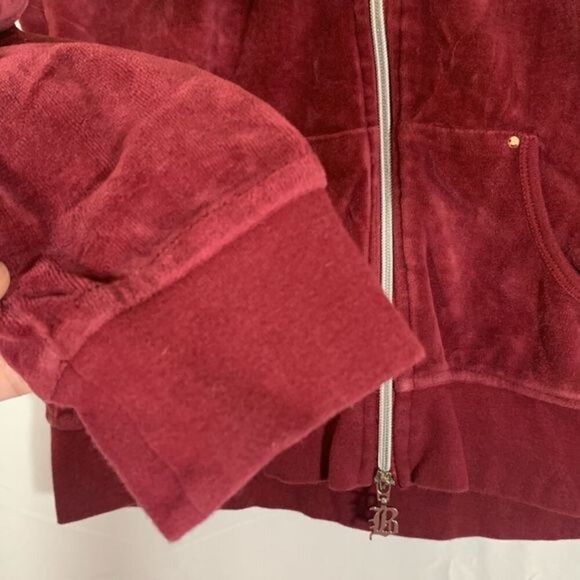 BCBG MaxAzria Vintage Red Velvet Zip-Up Sweater - Picture 4 of 9